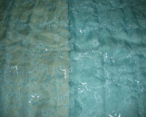 100% silk organza fabric Sky Blue Colour embroidered 44&quot; wide [1018]