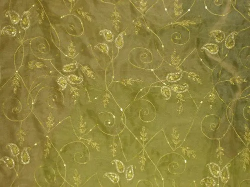 100%silk organza fabric Kiwi Green Colour beadwork 44&quot; wide [1017]