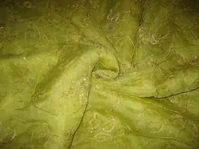 100%silk organza fabric Kiwi Green Colour beadwork 44&quot; wide [1017]