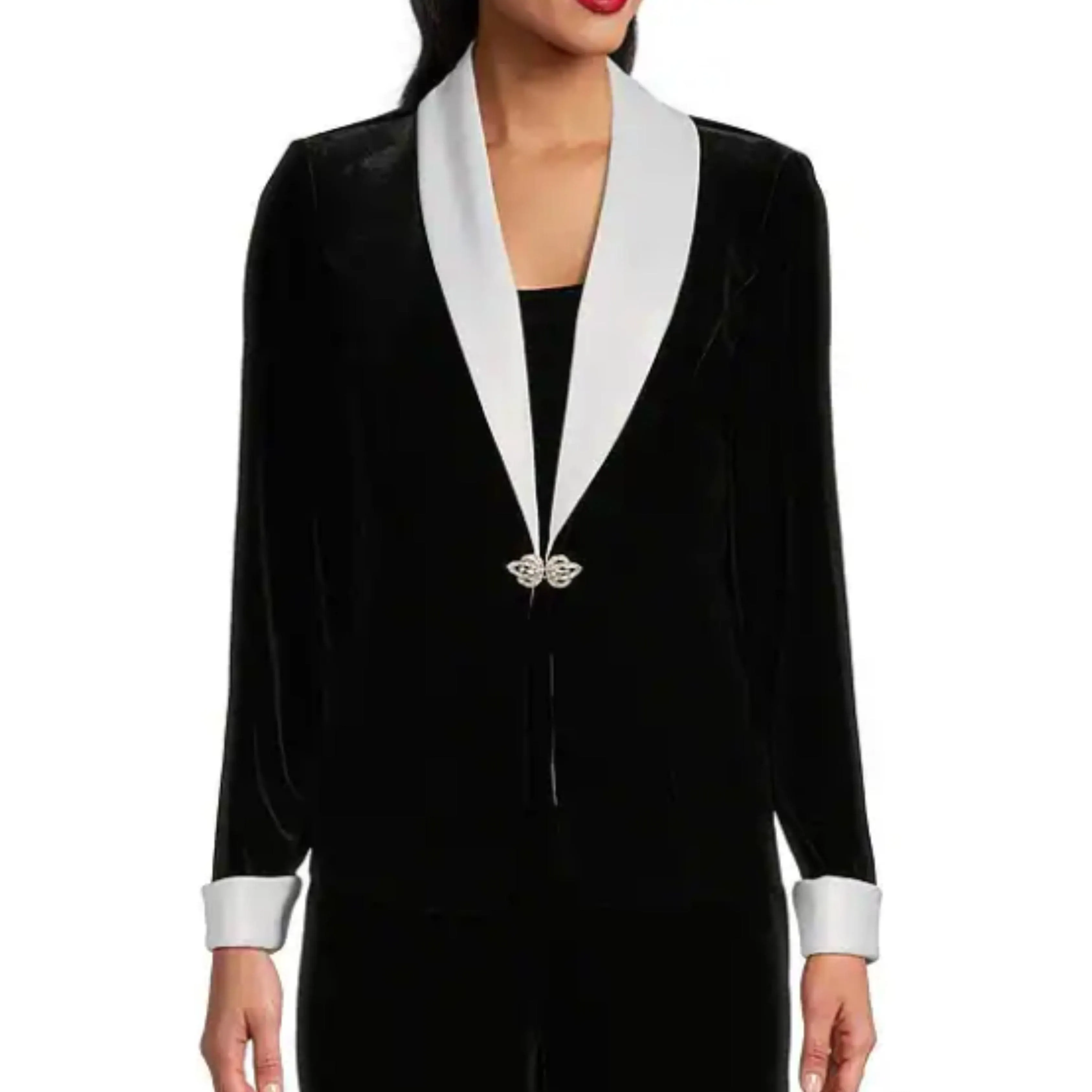 ALEX EVENINGS - Velvet Satin-Collar Jacket