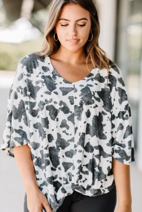 All In A Day Black Cow Print Top