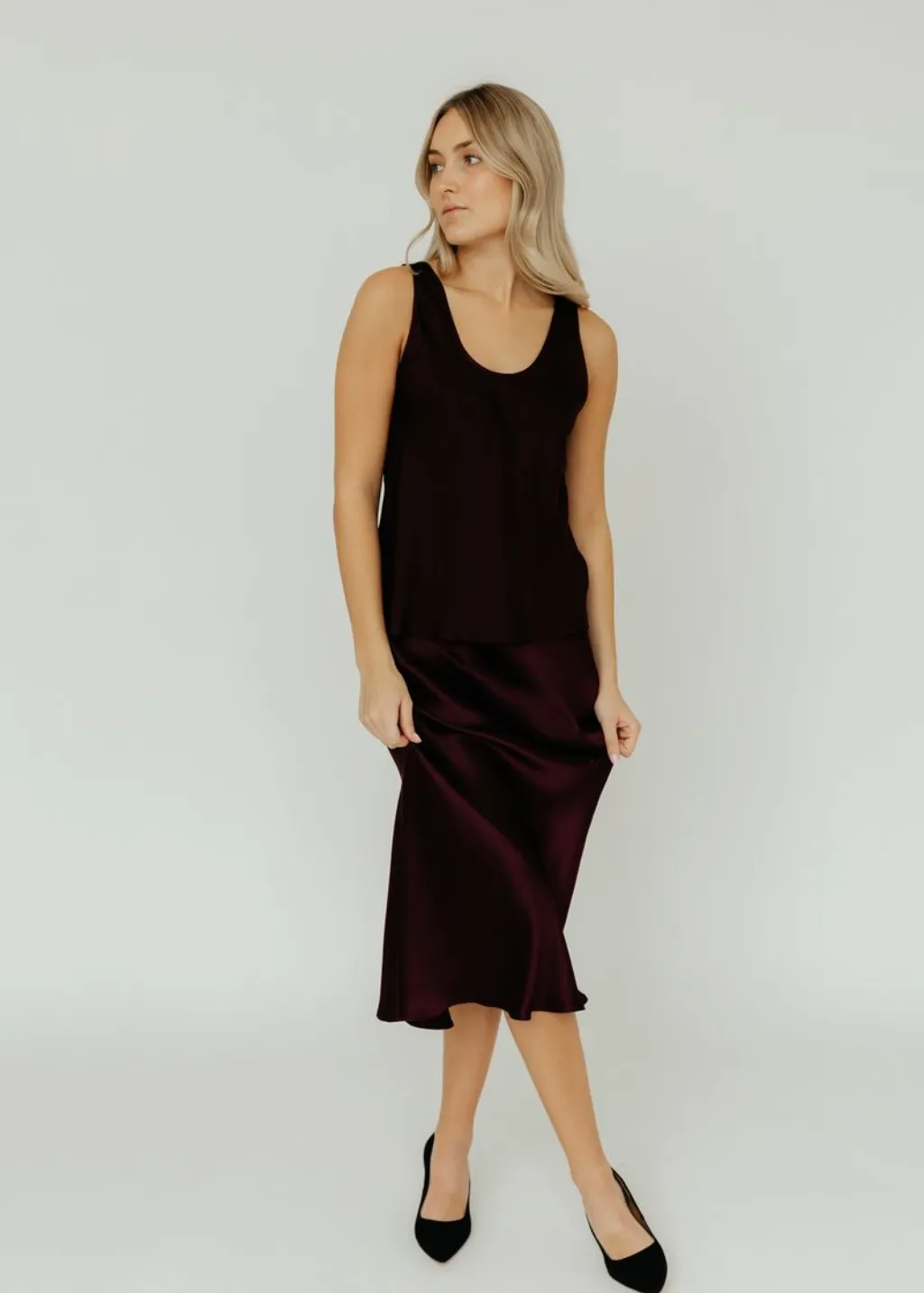 Anine Bing Bar Silk Skirt in Bordeaux