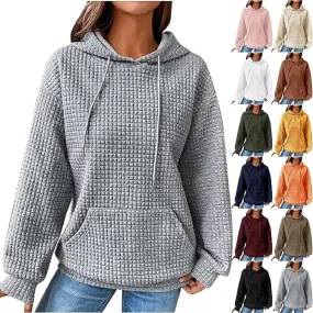 Aricy deals today 2023 womens hoodies pullover Waffle Knit Cute Drawstring Pullover Sweatshirt Fashion Casual Sweaters Fall Clothes Outfits