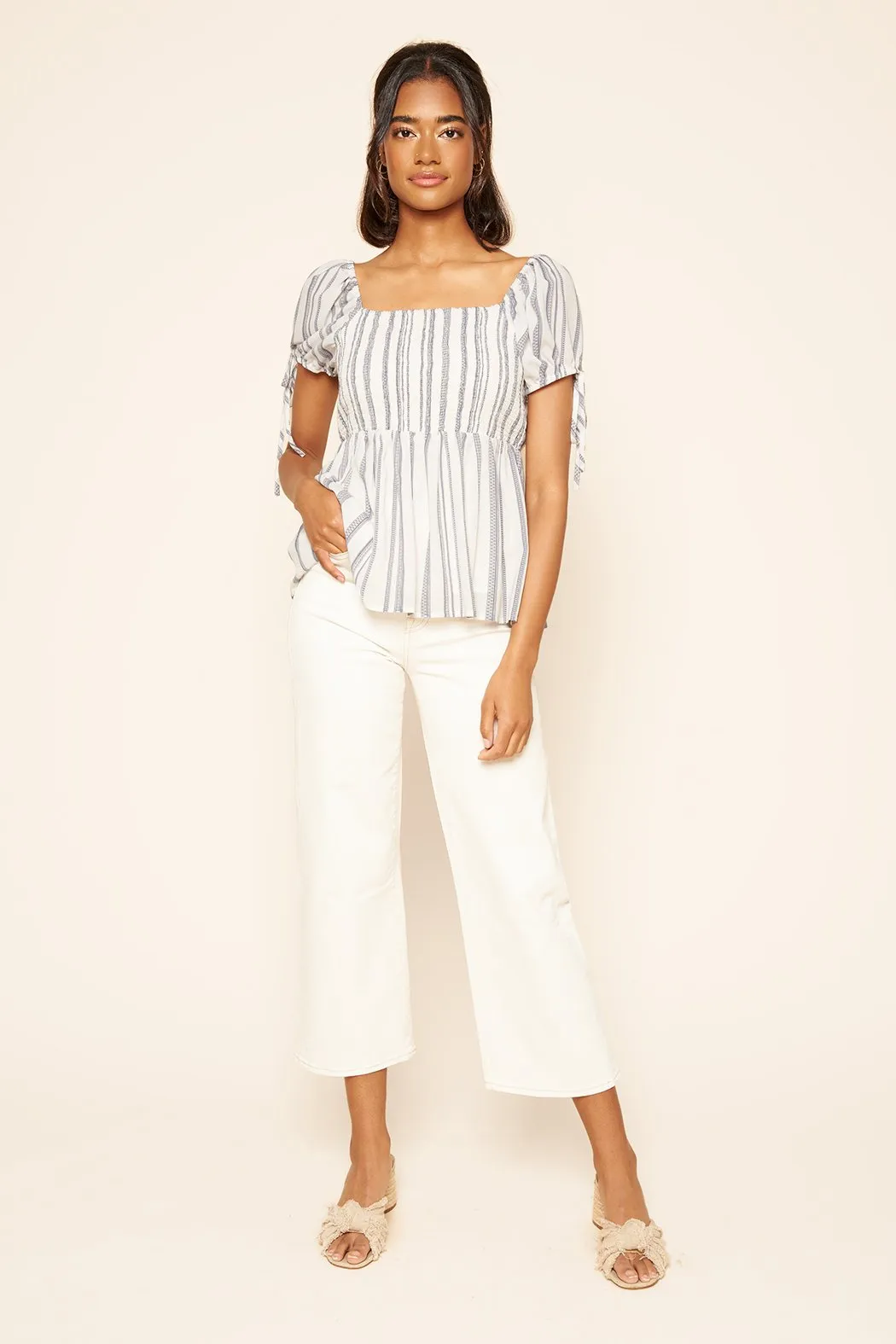 Baja Striped Puff Sleeve Peplum Top