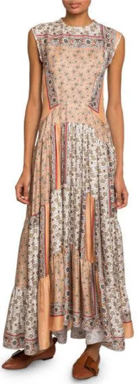 Bandana-Print Tiered Silk Dress