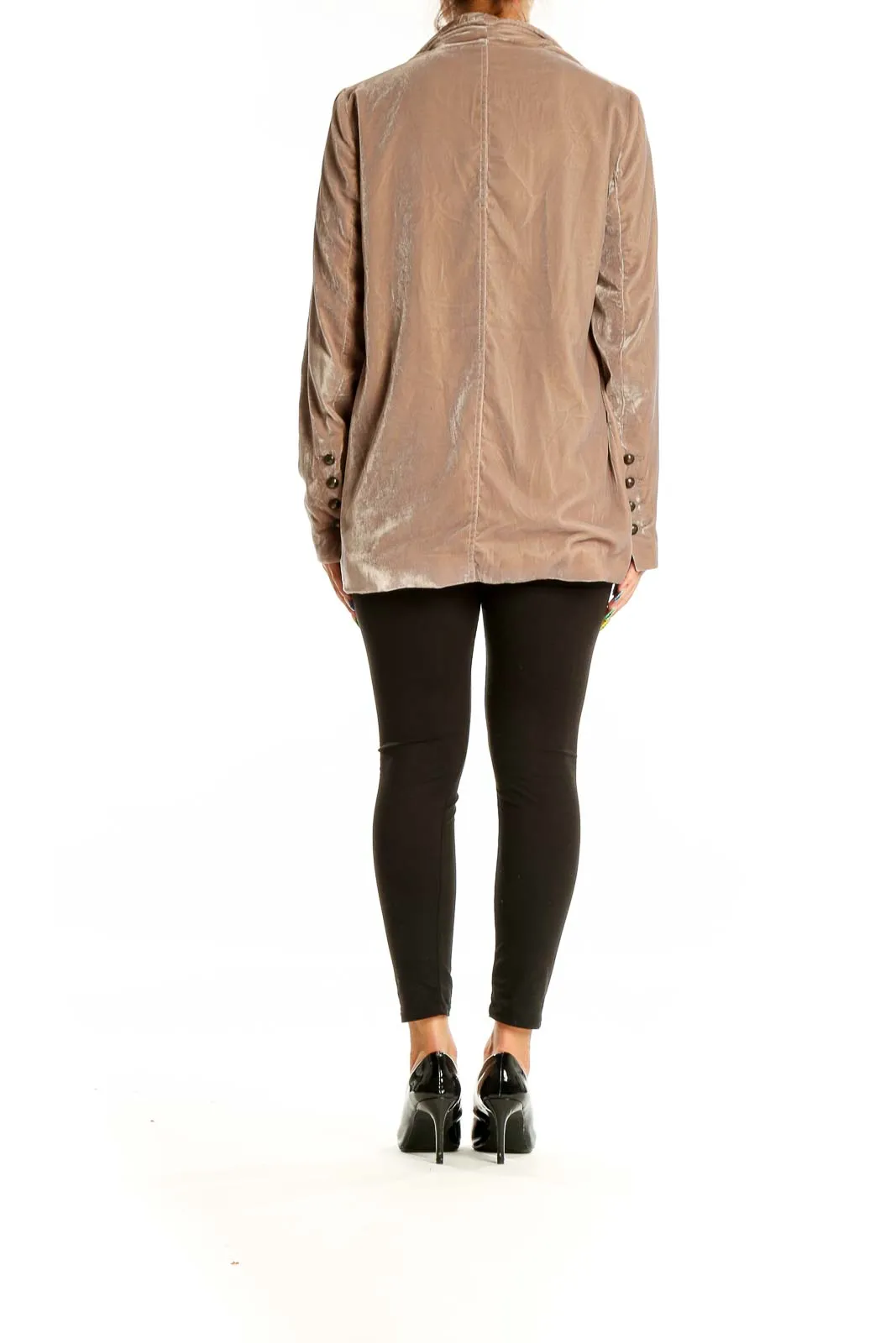 Beige Velvet Open Front Jacket