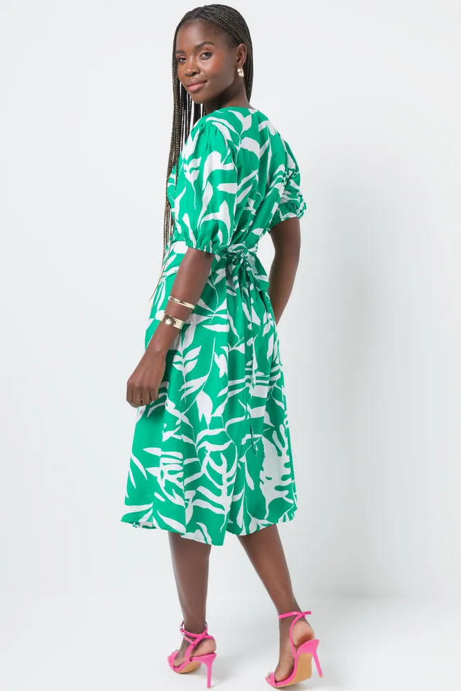 Belted Tiered Midi Dress Green