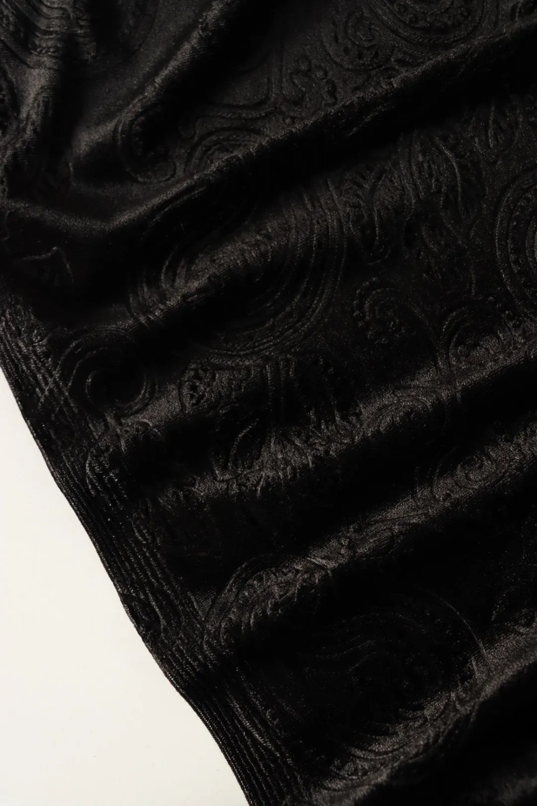 Black Paisley Embossed Stretch Velvet