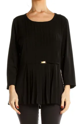 Black Pleated Peplum Top