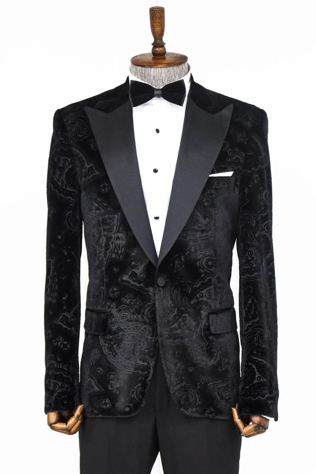 Black Velvet Paisley Engraved Prom Blazer