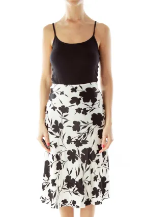 Black White Floral Silk Skirt