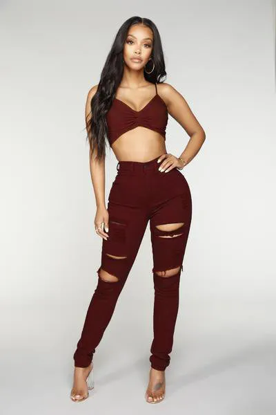 Blanched Jeans - Burgundy