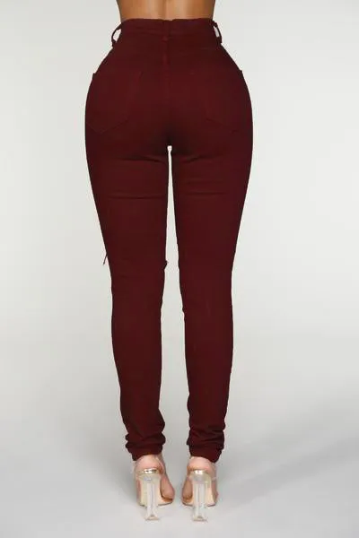 Blanched Jeans - Burgundy