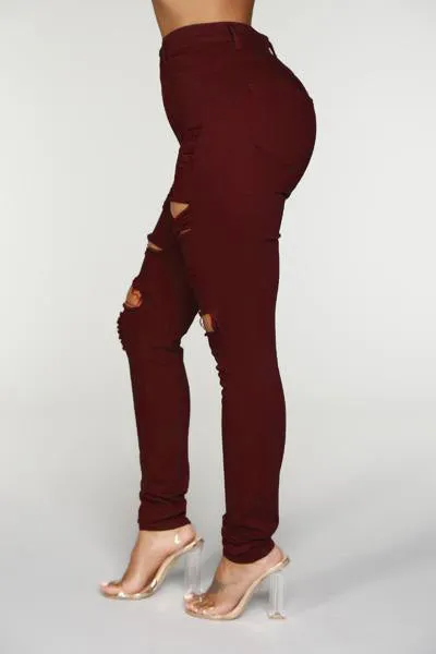 Blanched Jeans - Burgundy