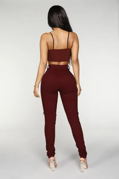 Blanched Jeans - Burgundy