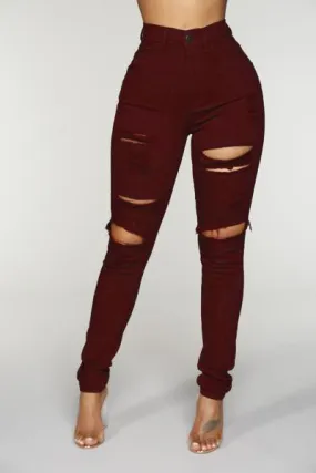 Blanched Jeans - Burgundy