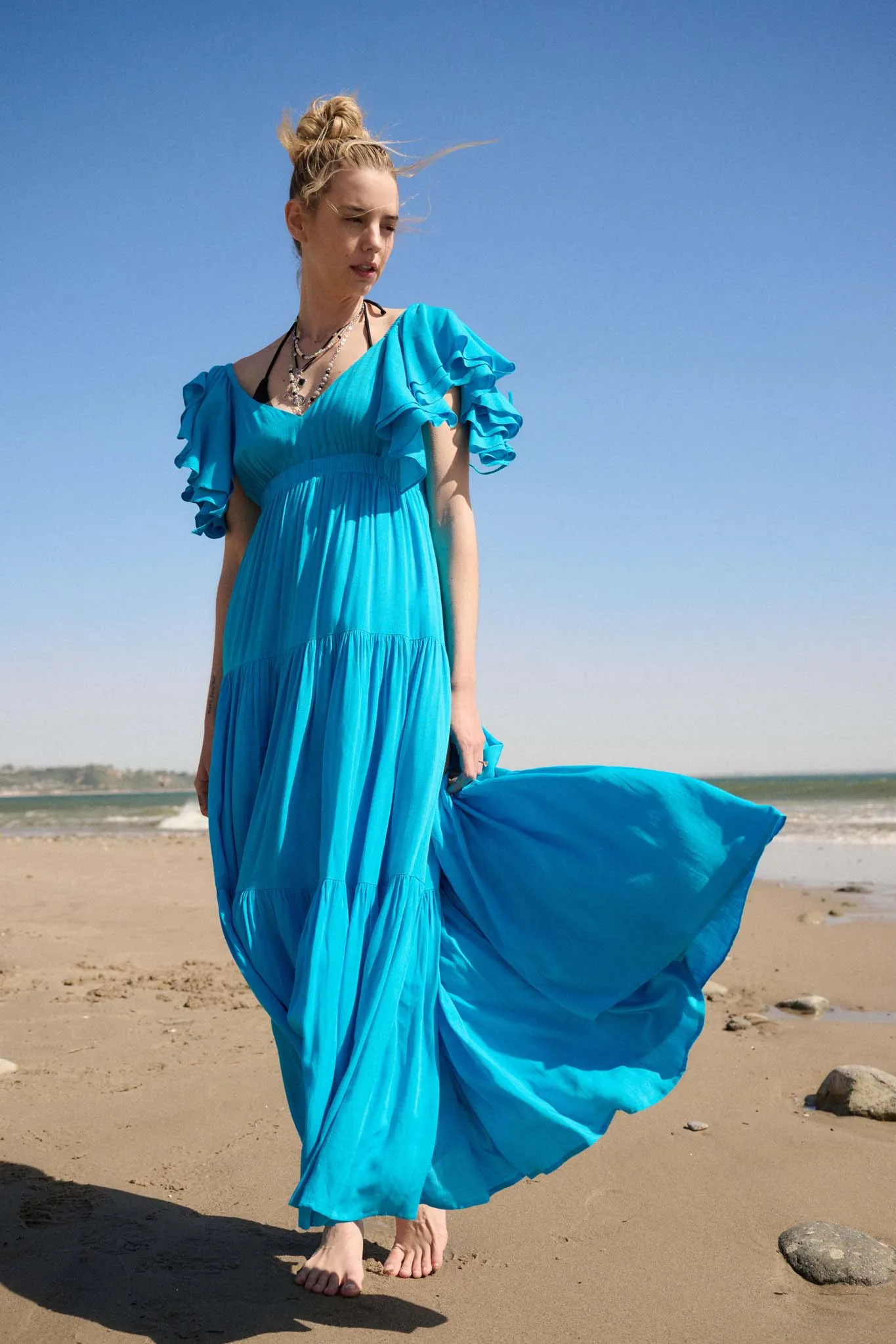 Catch the Wind Ruffle-Sleeve Tiered Maxi Dress