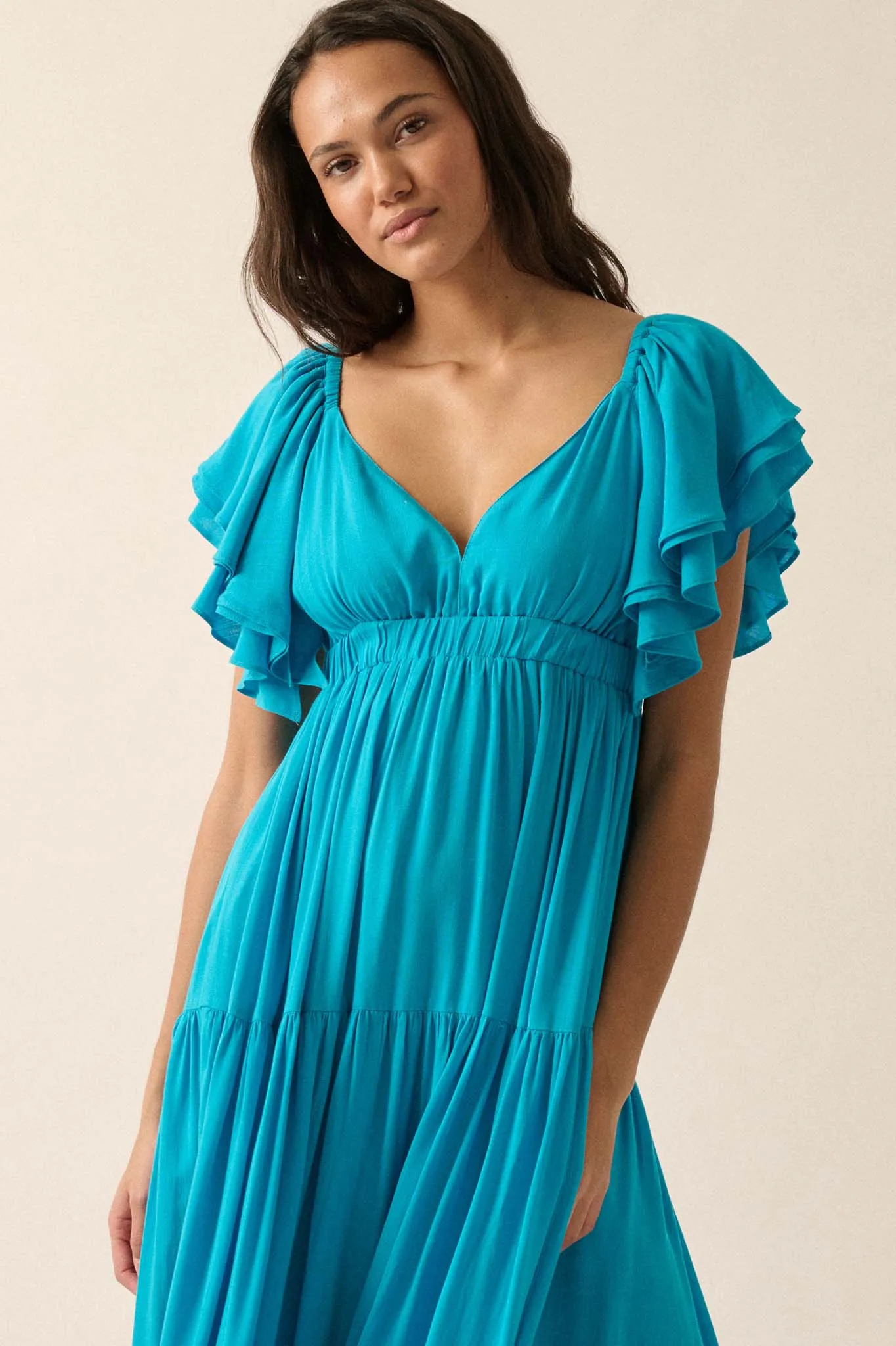 Catch the Wind Ruffle-Sleeve Tiered Maxi Dress