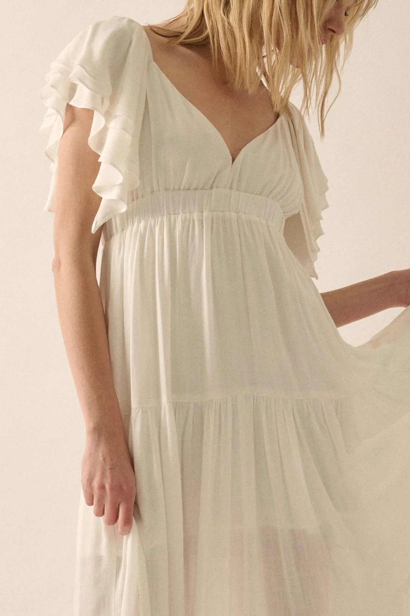 Catch the Wind Ruffle-Sleeve Tiered Maxi Dress