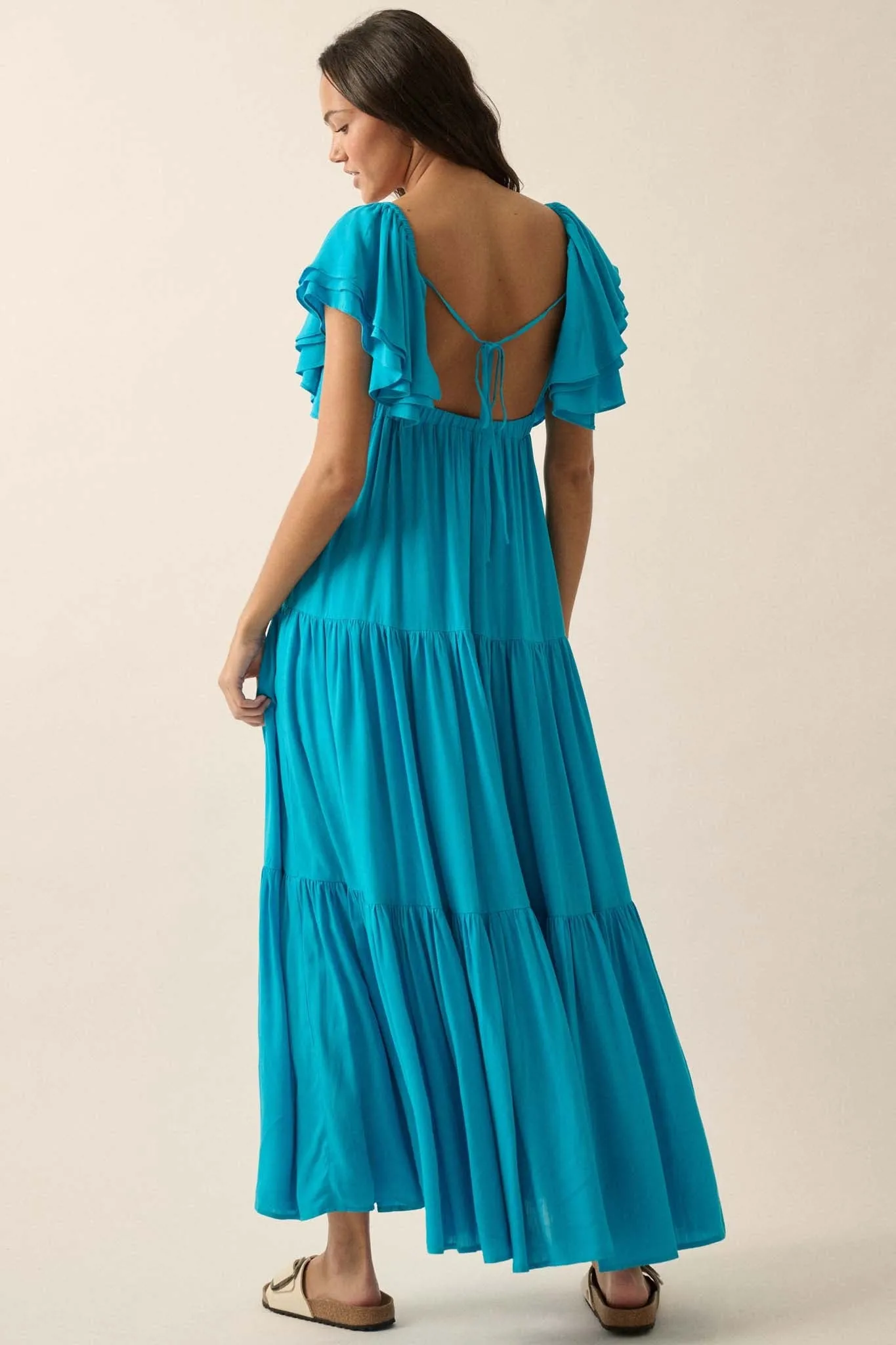 Catch the Wind Ruffle-Sleeve Tiered Maxi Dress