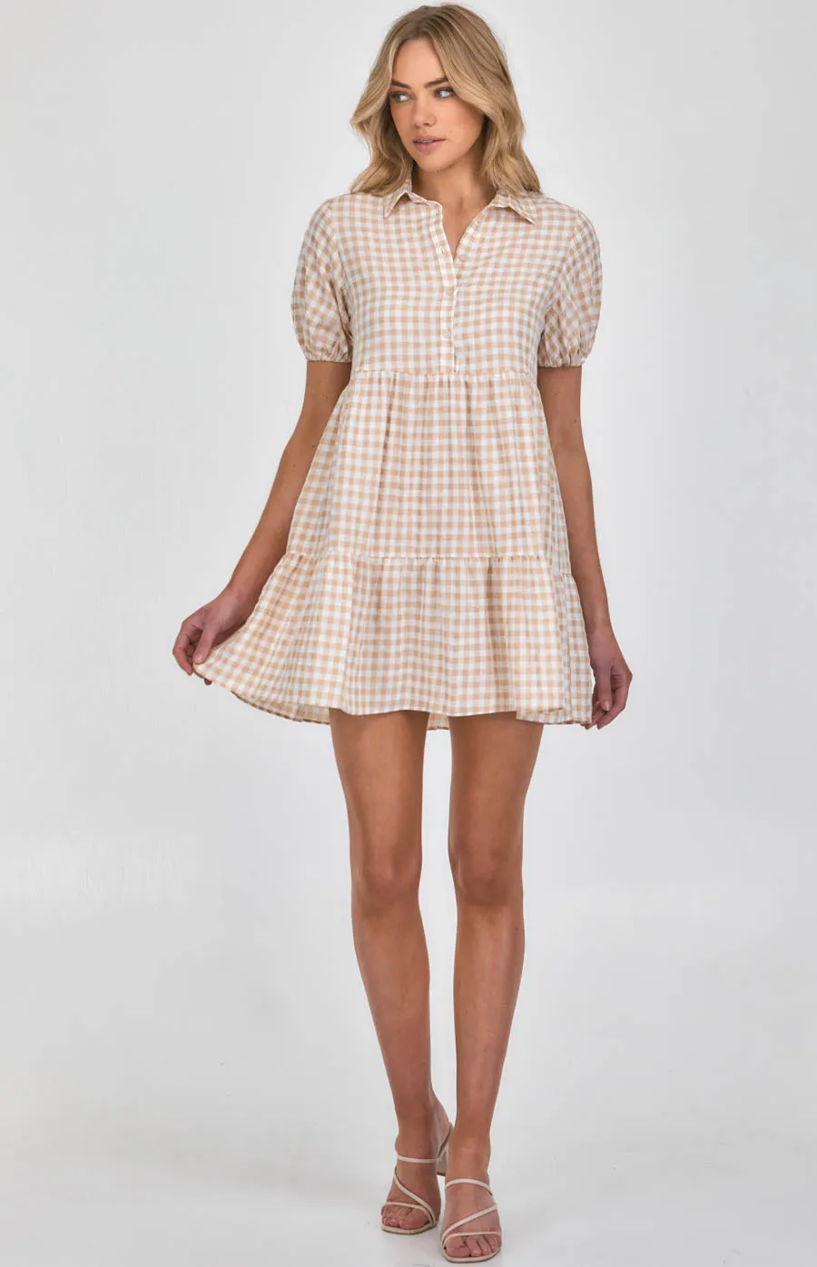 Checkered Tiered Shirt Dress