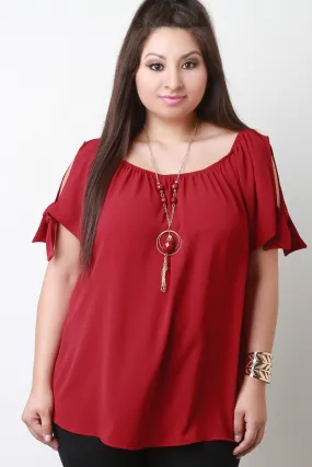 Cold Shoulder Knotted-Tie Necklace Blouse Top