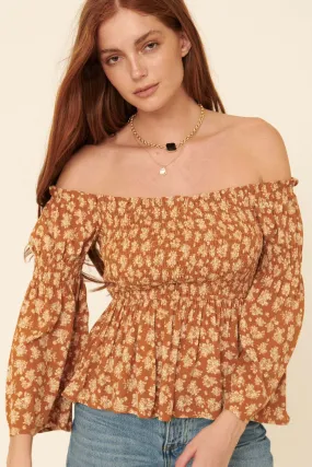 Country Orchard Smocked Floral Off-Shoulder Top