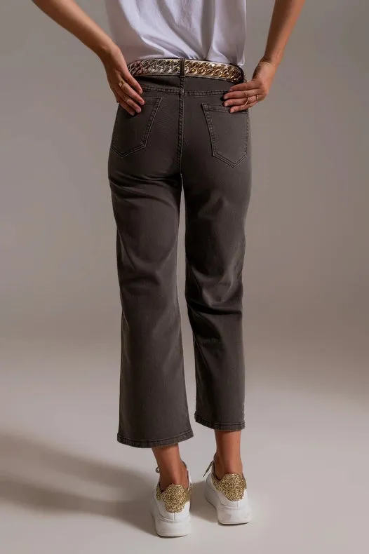 Cropped Wide Leg Jeans In Grey