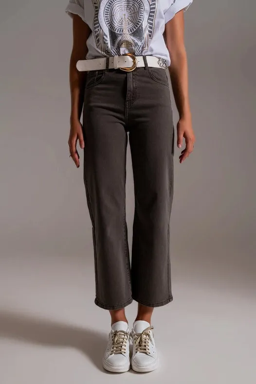 Cropped Wide Leg Jeans In Grey