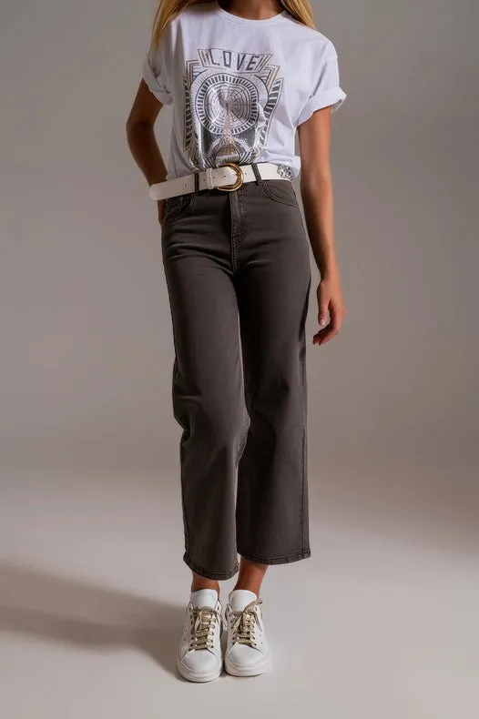 Cropped Wide Leg Jeans In Grey