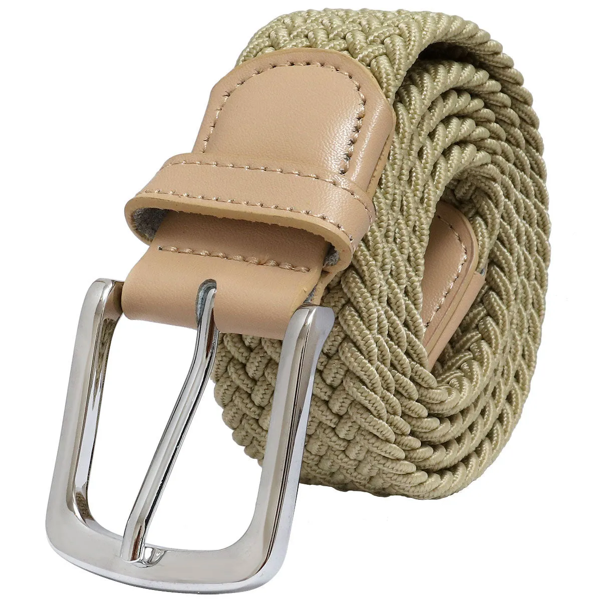 Falari Canvas Braided Stretch Belt with Silver Buckle