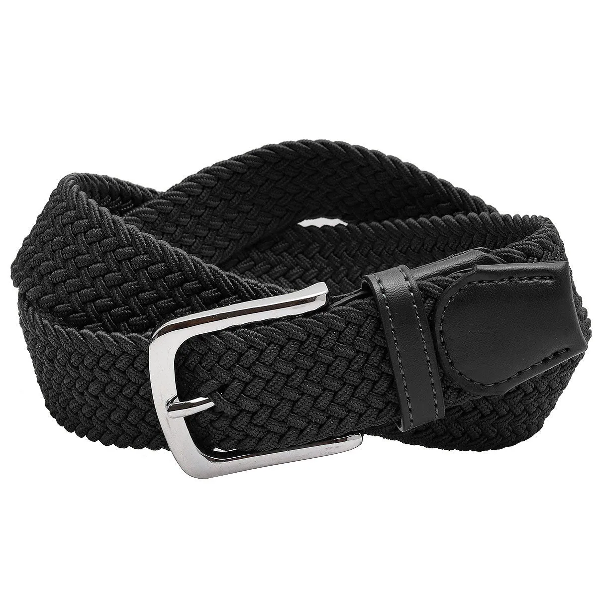 Falari Canvas Braided Stretch Belt with Silver Buckle