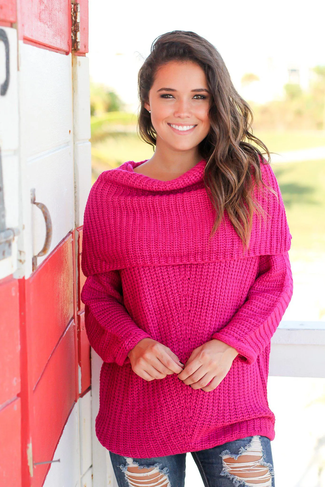 Fuchsia Knit Oversized Sweater