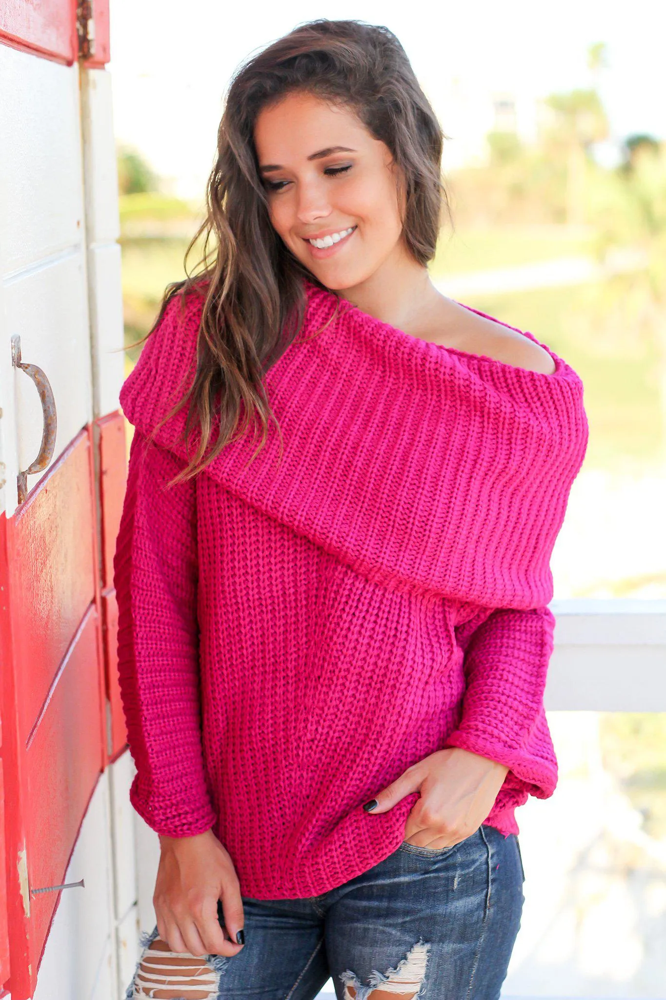 Fuchsia Knit Oversized Sweater