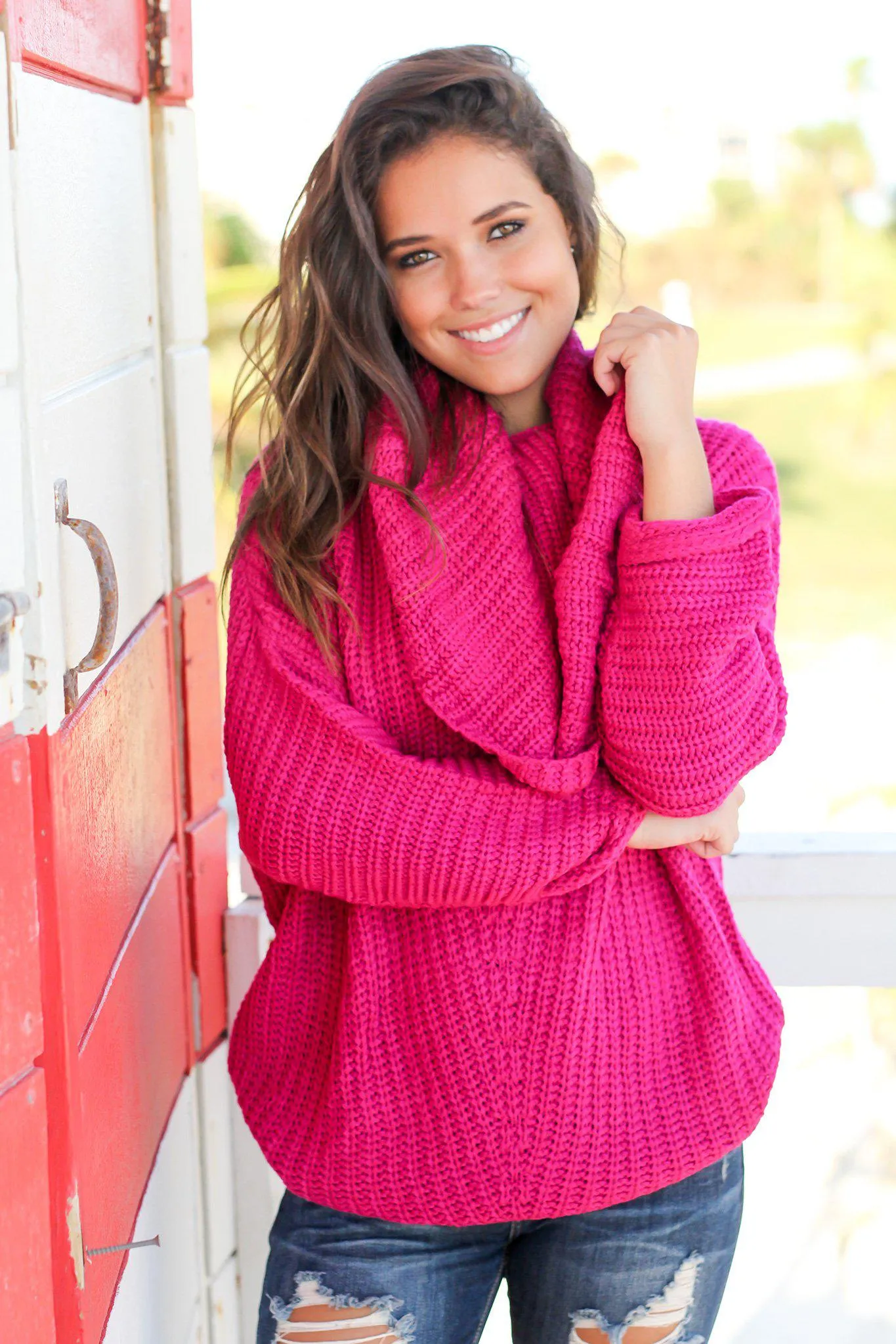 Fuchsia Knit Oversized Sweater