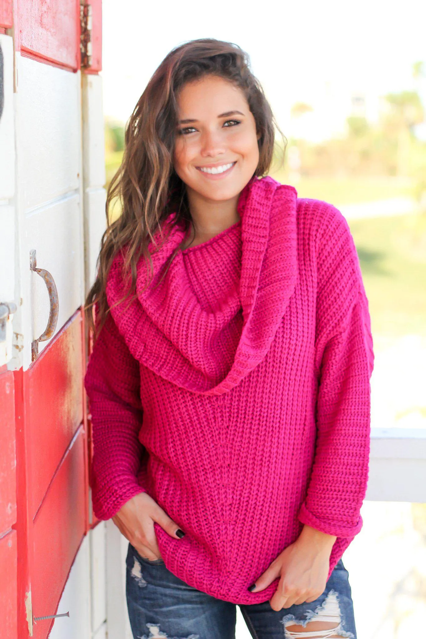 Fuchsia Knit Oversized Sweater