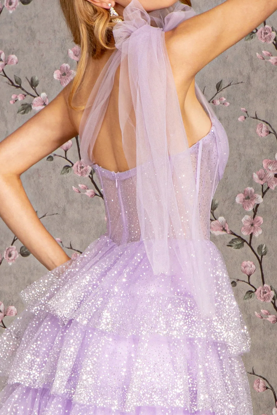 Glitter One Shoulder Tiered Ruffled Gown by GLS Gloria GL3454