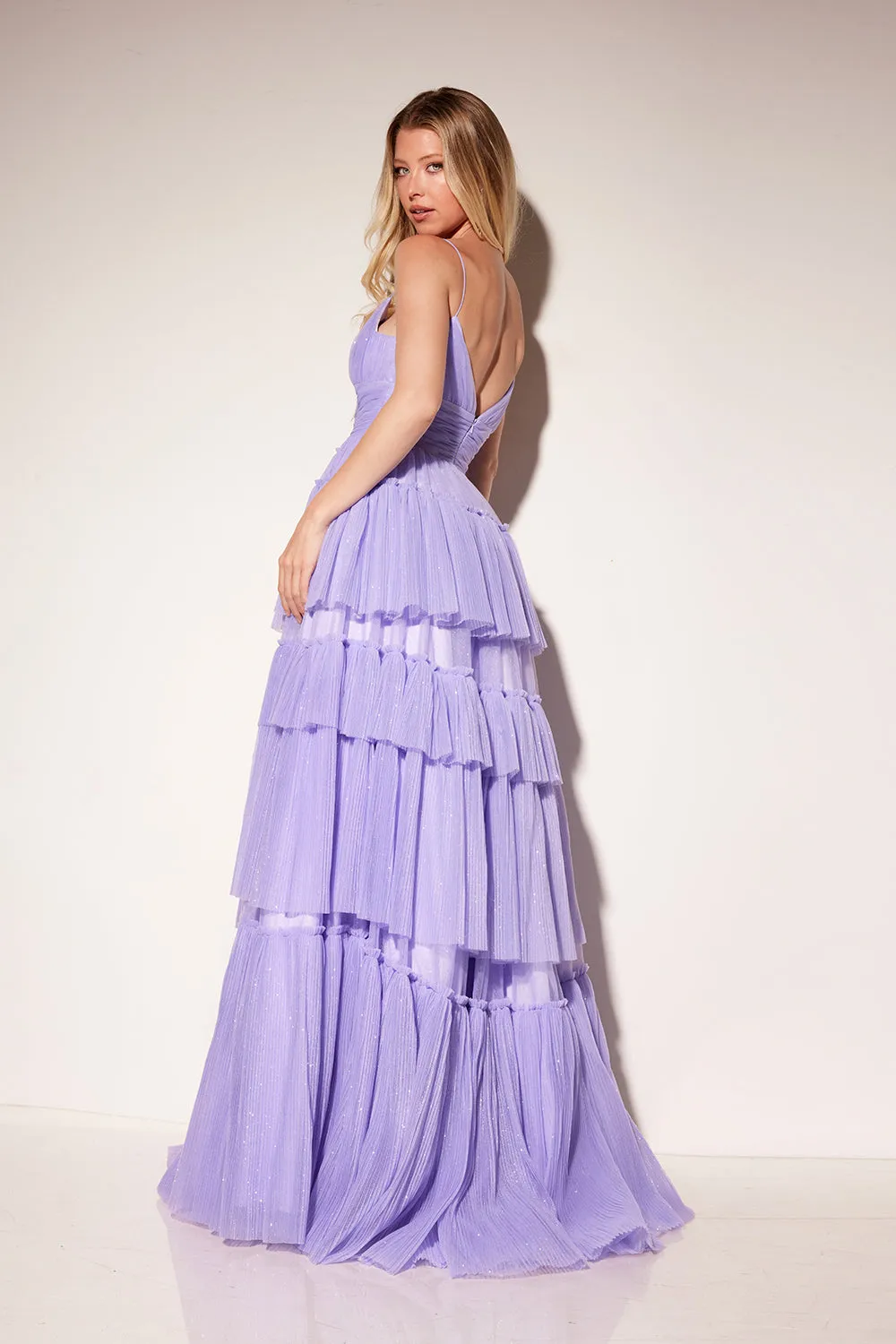 Glitter Sleeveless A-line Tiered Gown by Lucci Lu 1357