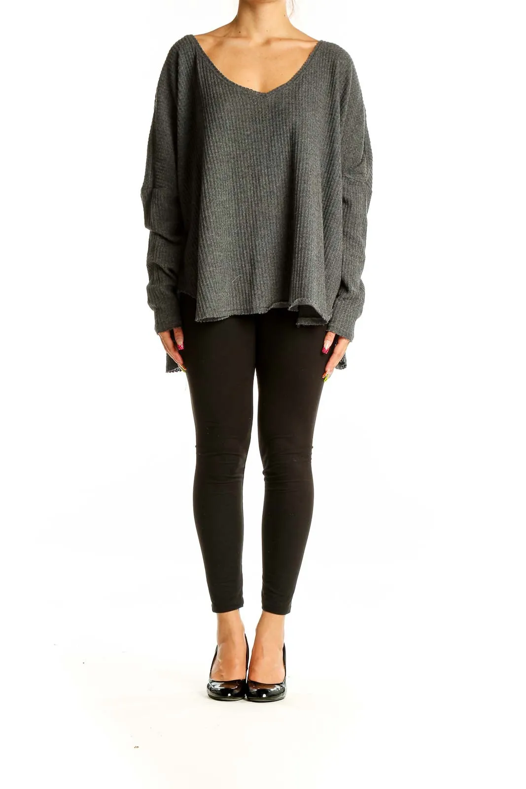 Gray Oversized Ribbed Knit Sweater