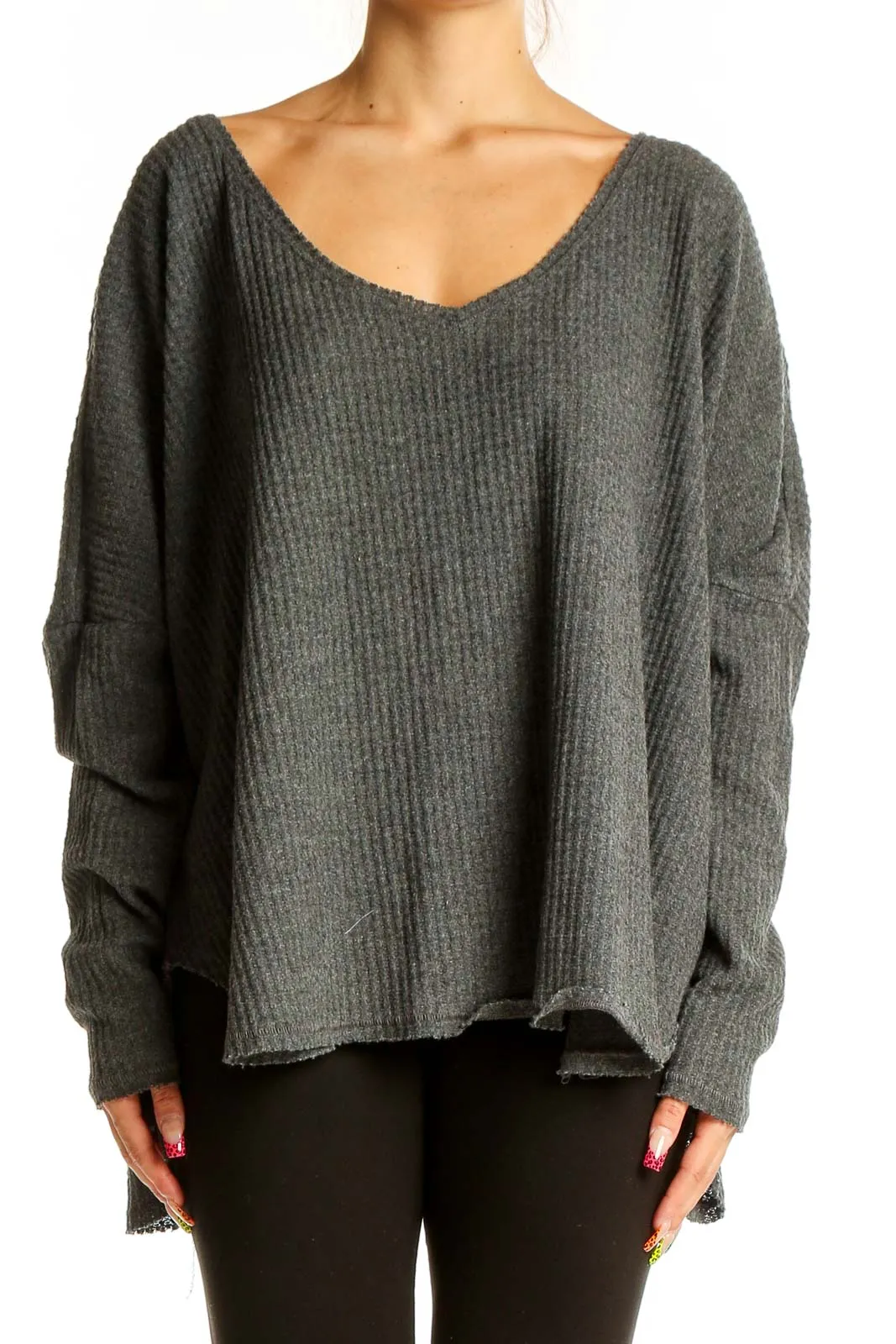 Gray Oversized Ribbed Knit Sweater