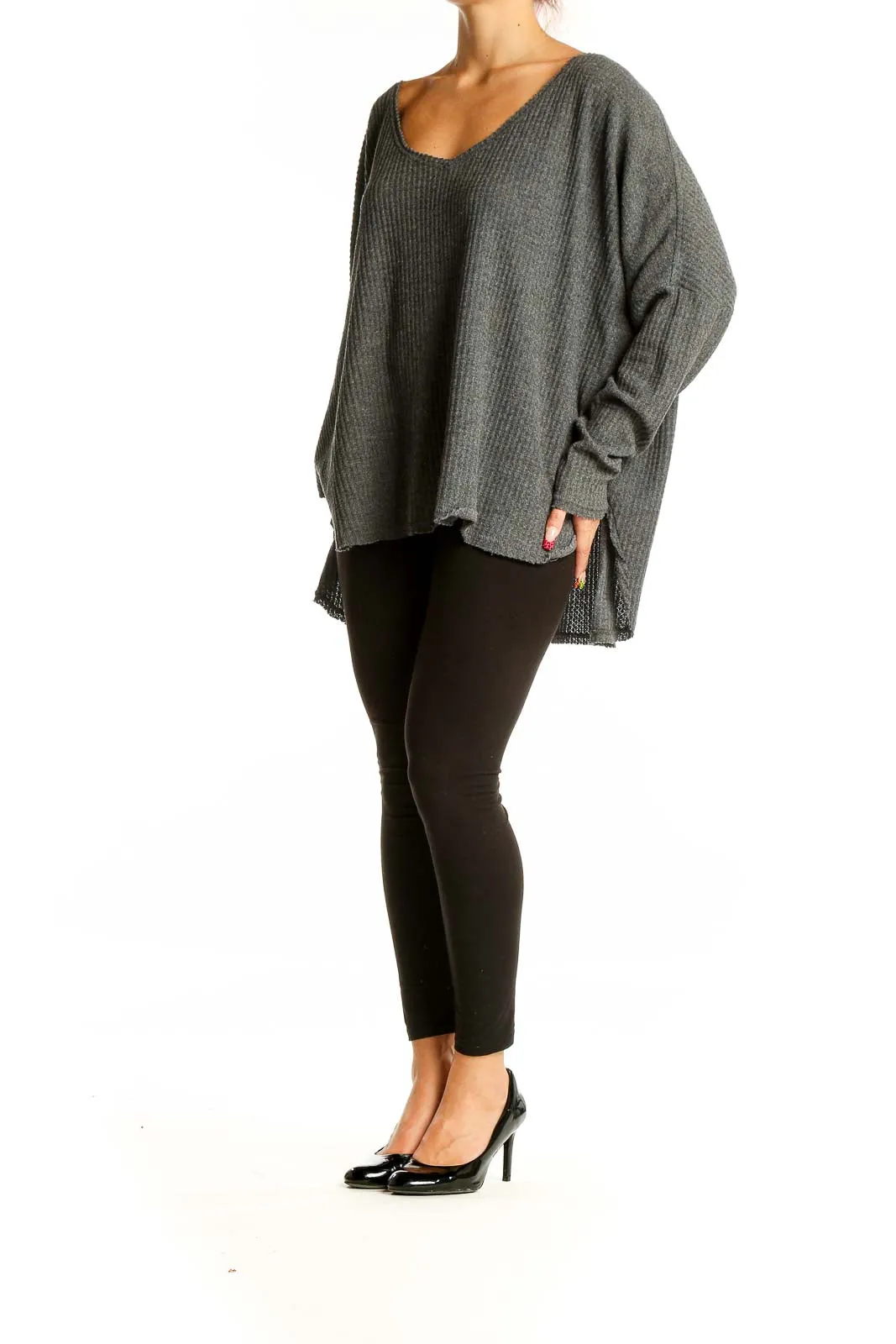 Gray Oversized Ribbed Knit Sweater