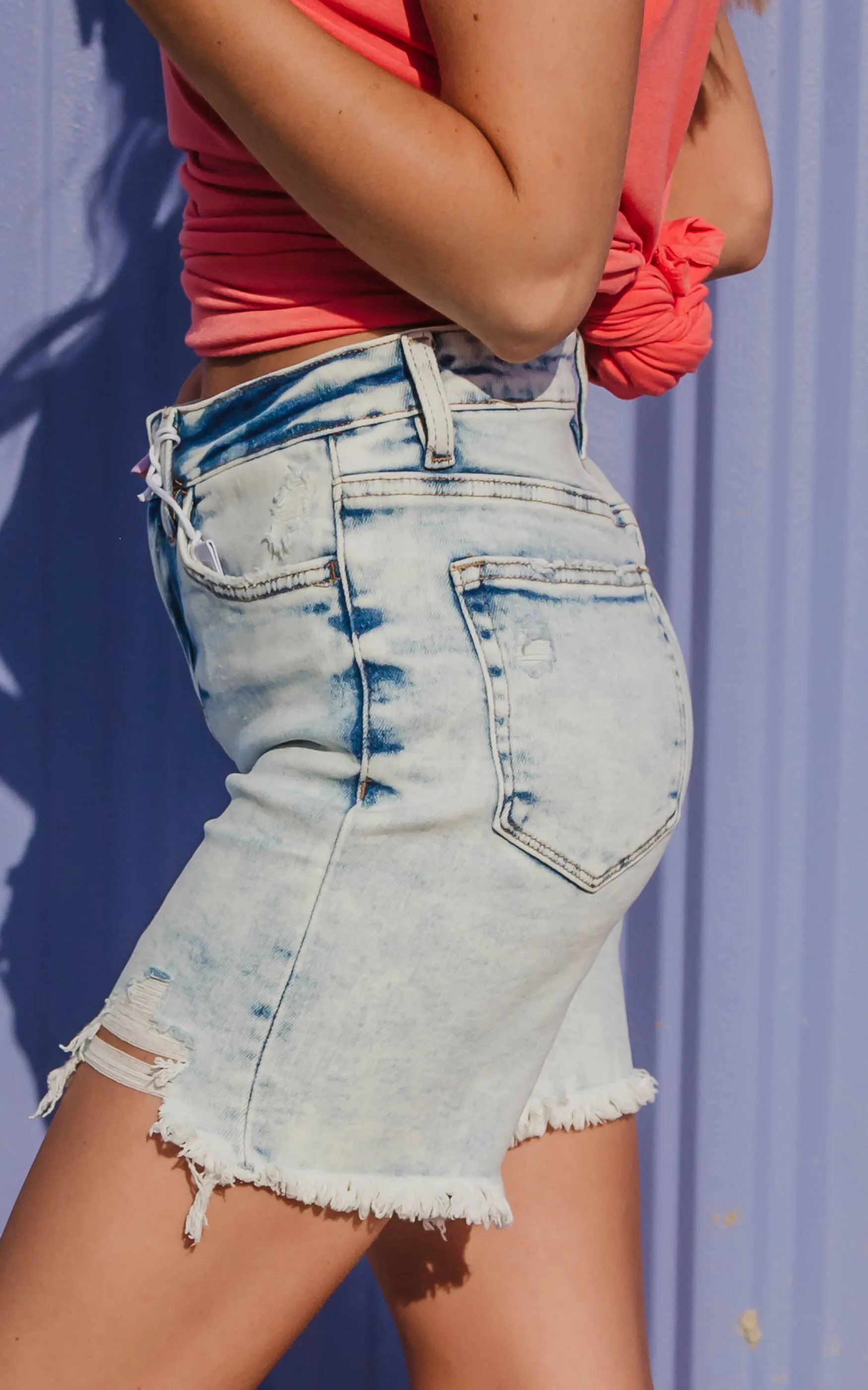 High Waist Acid Wash Denim Shorts - Final Sale