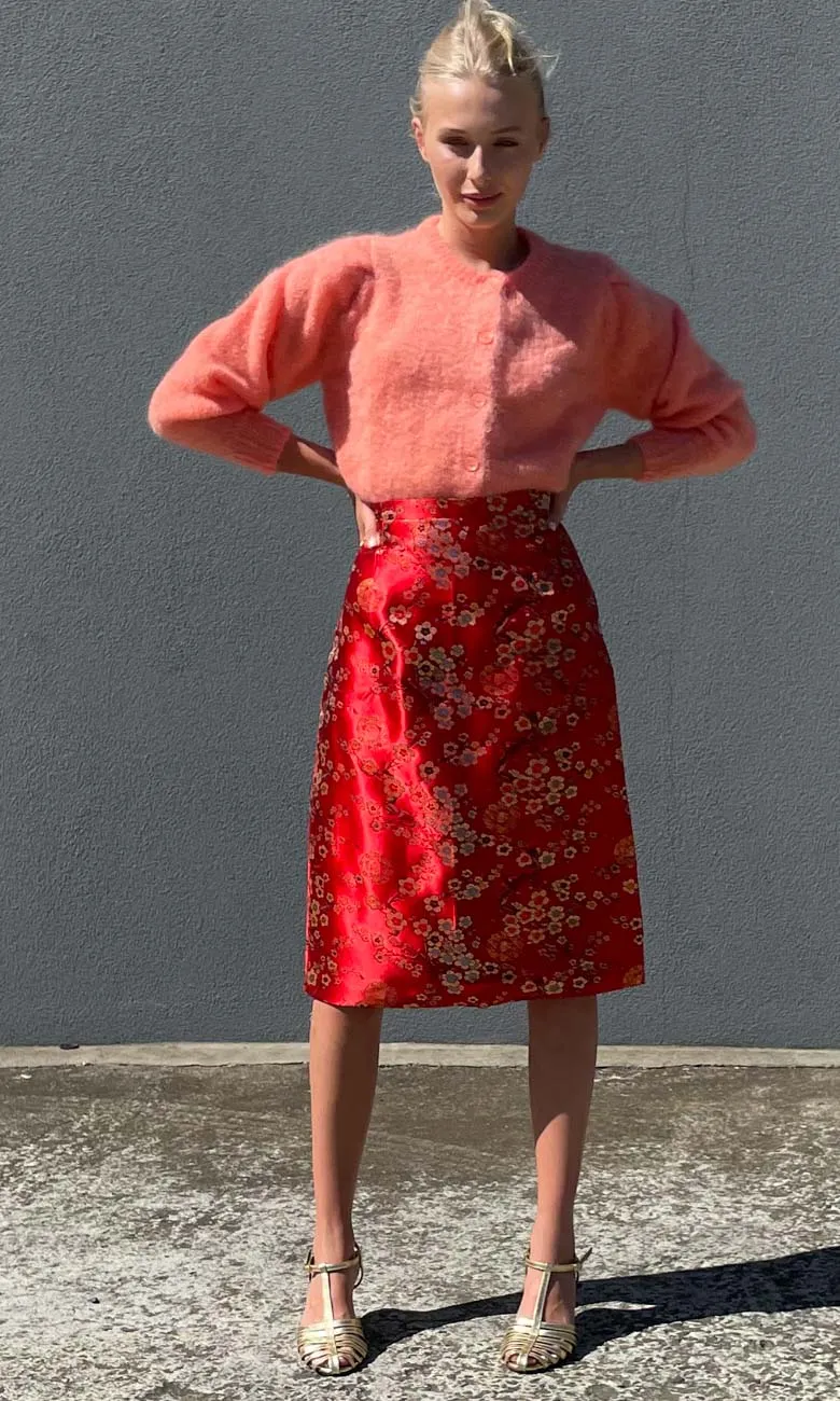 HOSS Madame Butterfly Silk Skirt-  Oriental Red