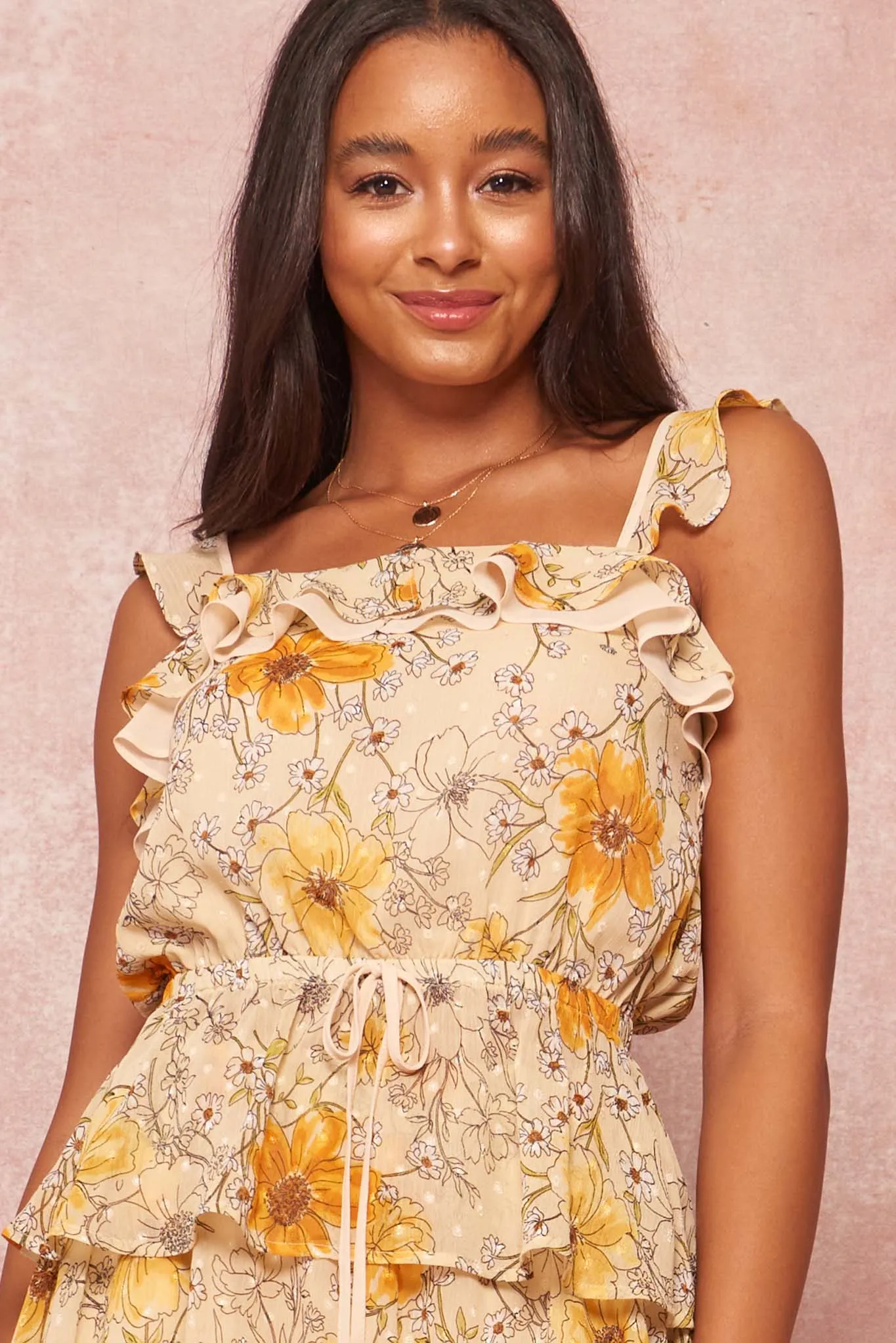 In Full Bloom Ruffled Floral Chiffon Cami Top