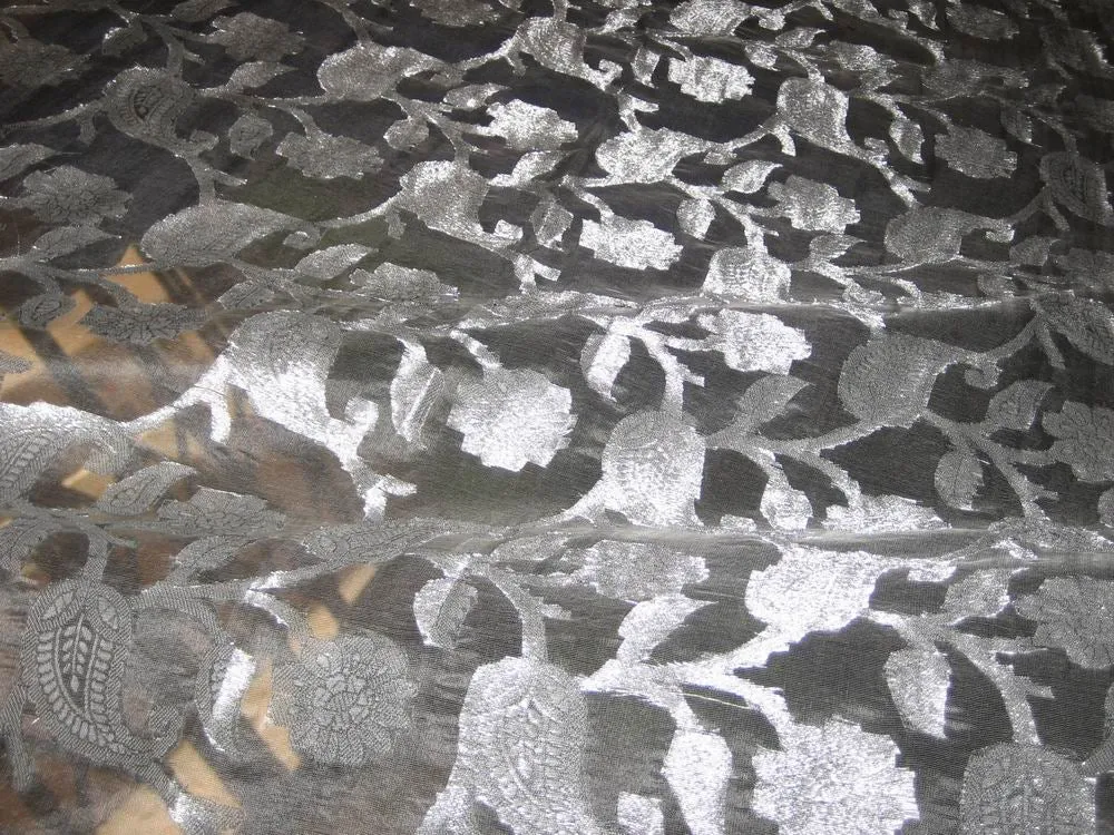 Jacquard silk Organza fabric Metallic silver grey