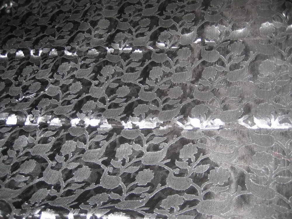 Jacquard silk Organza fabric Metallic silver grey