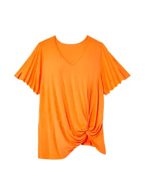 Jasmine Knotted VNeck Tee | Orange