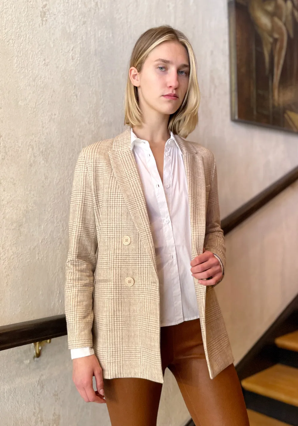 Jersey Check Print Blazer - Crema