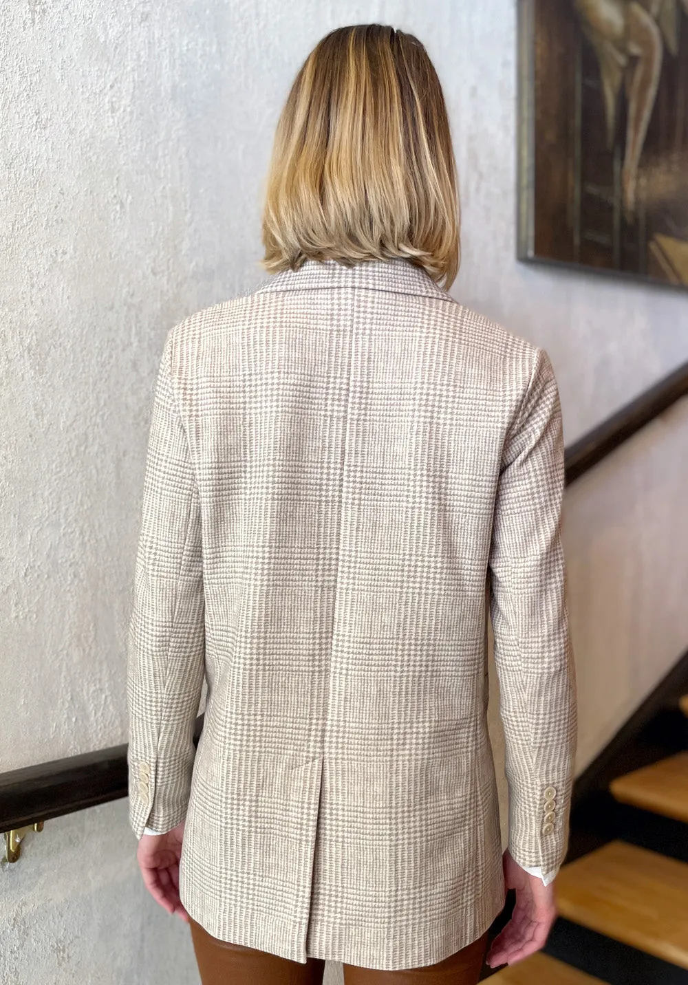 Jersey Check Print Blazer - Crema