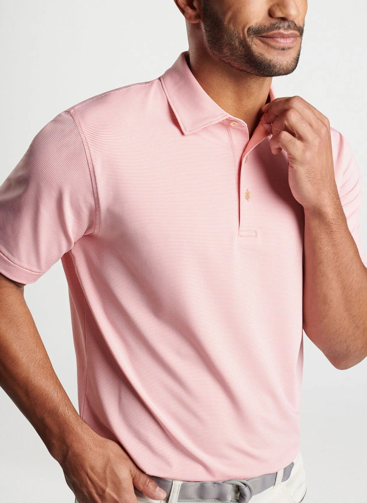 Jubilee Stripe Performance Polo in Grapefruit by Peter Millar